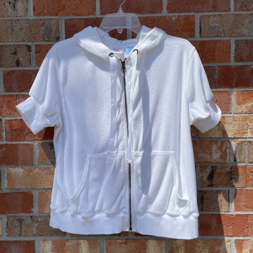 Short Sleeve White Terry Cloth Hoodie Top XL 16/18